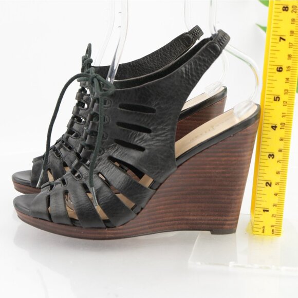 Cole Haan Womens Haven Sandals Size 8 Black Leather Gladiator Lace Up Wedge Heel - Picture 5 of 13
